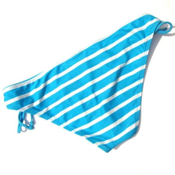 Joe Boxer Blue & White Striped Adjustable Side Tie Bikini Swim Bottoms M - Picture 2 of 3